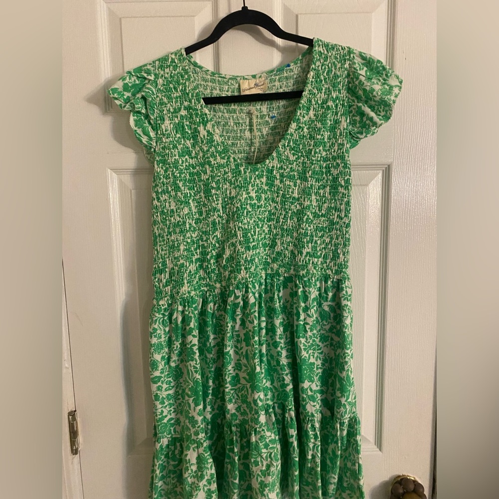 Green and white floral dress